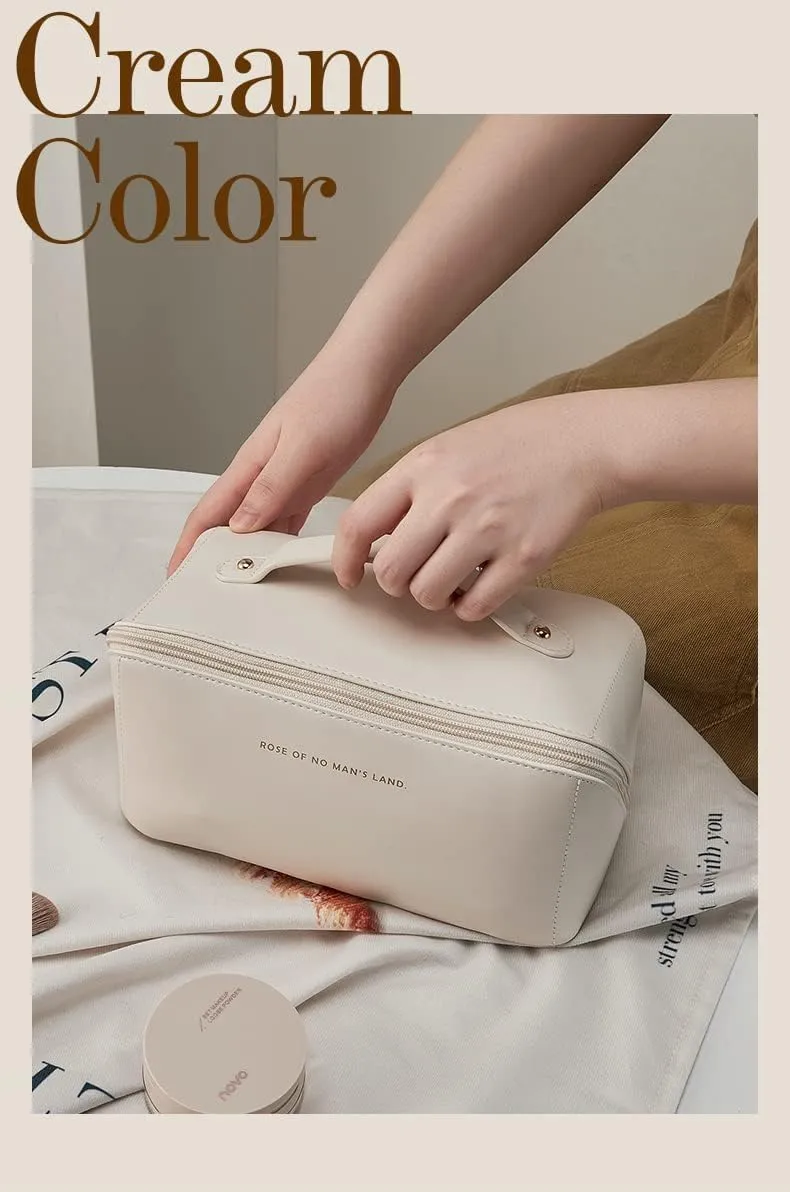 Lently Makeup Bag, Travel Cosmetic Bags for Women Make Up Bag Organizer Case Everything Makeup Bag, Large Capacity Portable (Standard, Mocha Brown)