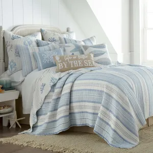 Levtex Home - Ipanema Quilt Set - King/Cal King Quilt   Two King Pillow Shams - Coastal - Blue, Taupe and Cream - Quilt Size (106x92in.) and Pillow Sham Size (36x20in.) - Reversible - Cotton Fabric