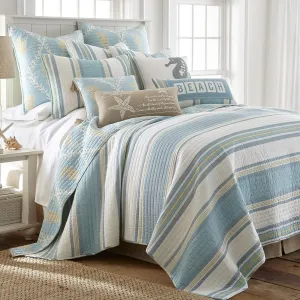 Levtex Home - Kailua Quilt Set - Queen Quilt   Two Standard Pillow Shams - Stripe - Blue Teal Taupe Cream - Quilt (88x92in.) and Pillow Shams (26x20in.) - Reversible - Cotton Fabric