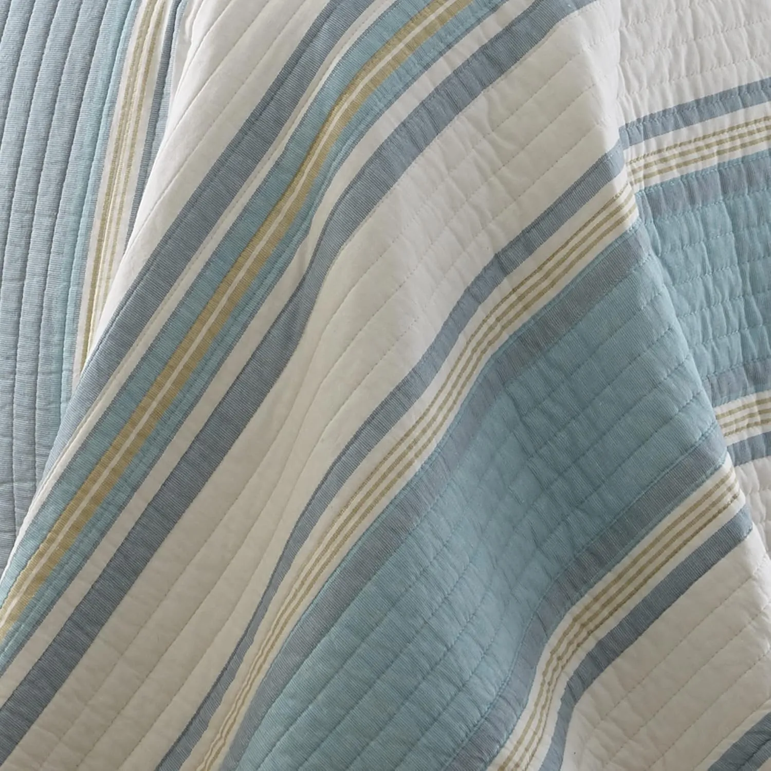 Levtex Home - Kailua Quilt Set - Queen Quilt   Two Standard Pillow Shams - Stripe - Blue Teal Taupe Cream - Quilt (88x92in.) and Pillow Shams (26x20in.) - Reversible - Cotton Fabric