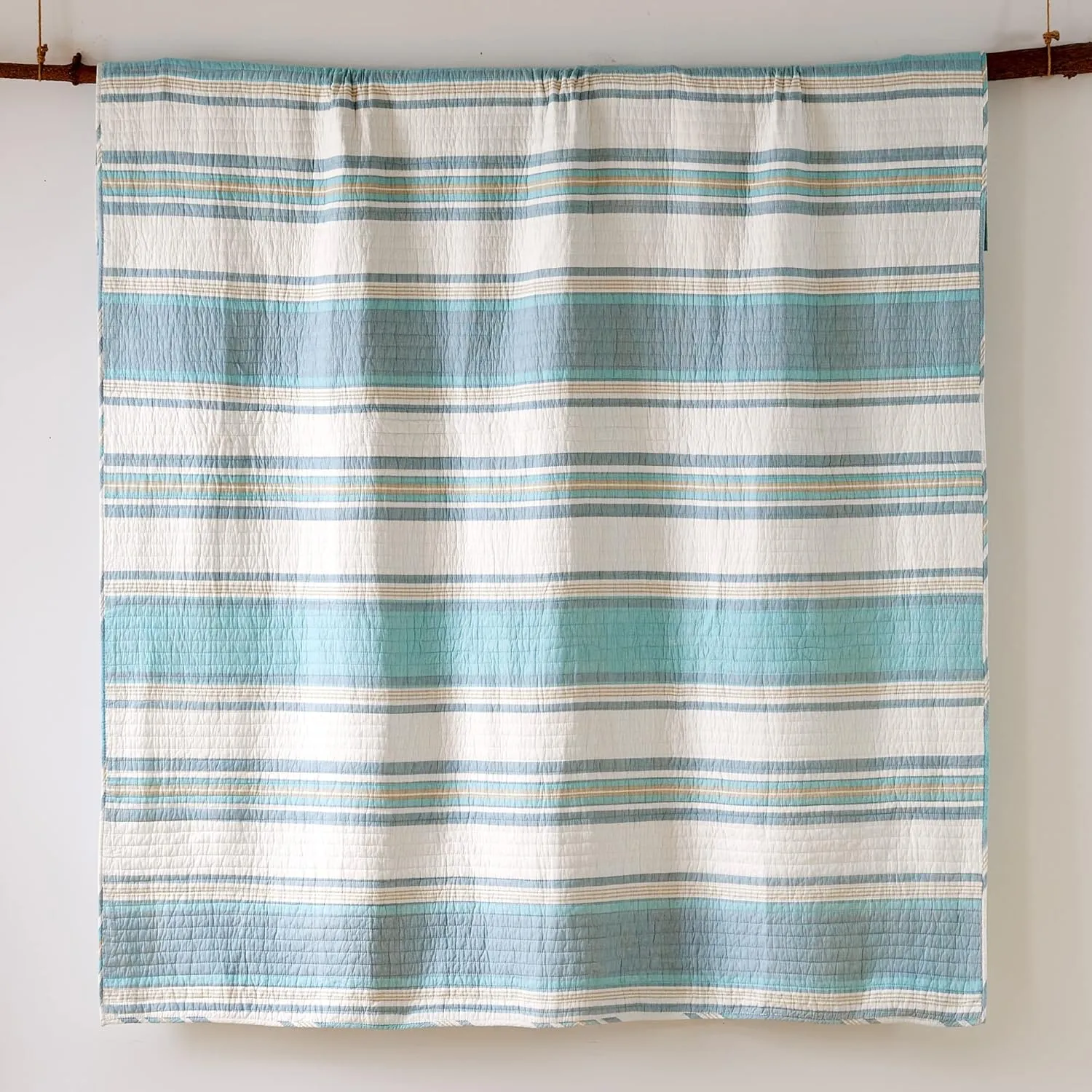Levtex Home - Kailua Quilt Set - Queen Quilt   Two Standard Pillow Shams - Stripe - Blue Teal Taupe Cream - Quilt (88x92in.) and Pillow Shams (26x20in.) - Reversible - Cotton Fabric