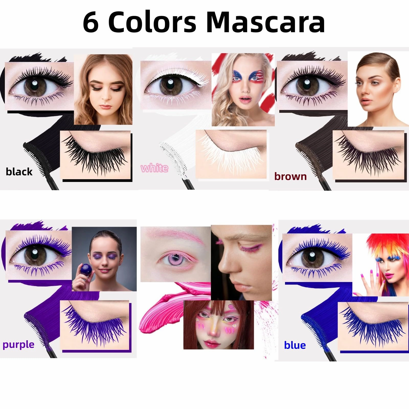 LGSZGDCN 6 Colors Lashes Mascara Eyes Waterproof Fast Dry Eyelashes Curling Lengthening Makeup Eye Lengthening, Lifting, Curling Kit Gift Set
