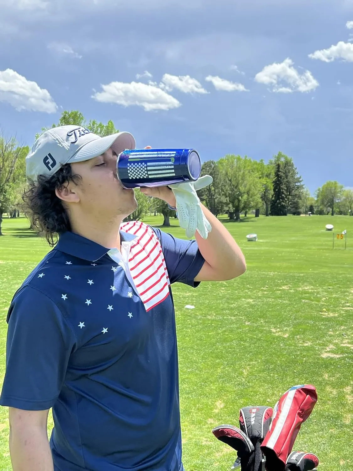 Lifecraft Golf Gifts for Men or Women, Unique Stainless Steel Travel Golfing Tumbler w/Golf Balls as Stars on American Flag, Funny Golfer Accessories Gift, Use for Coffee Beer or Wine, Blue 20 oz
