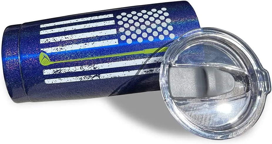 Lifecraft Golf Gifts for Men or Women, Unique Stainless Steel Travel Golfing Tumbler w/Golf Balls as Stars on American Flag, Funny Golfer Accessories Gift, Use for Coffee Beer or Wine, Blue 20 oz