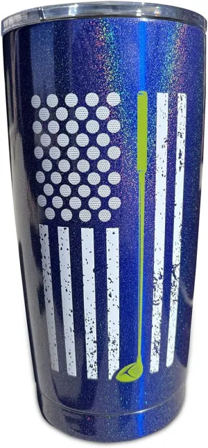 Lifecraft Golf Gifts for Men or Women, Unique Stainless Steel Travel Golfing Tumbler w/Golf Balls as Stars on American Flag, Funny Golfer Accessories Gift, Use for Coffee Beer or Wine, Blue 20 oz