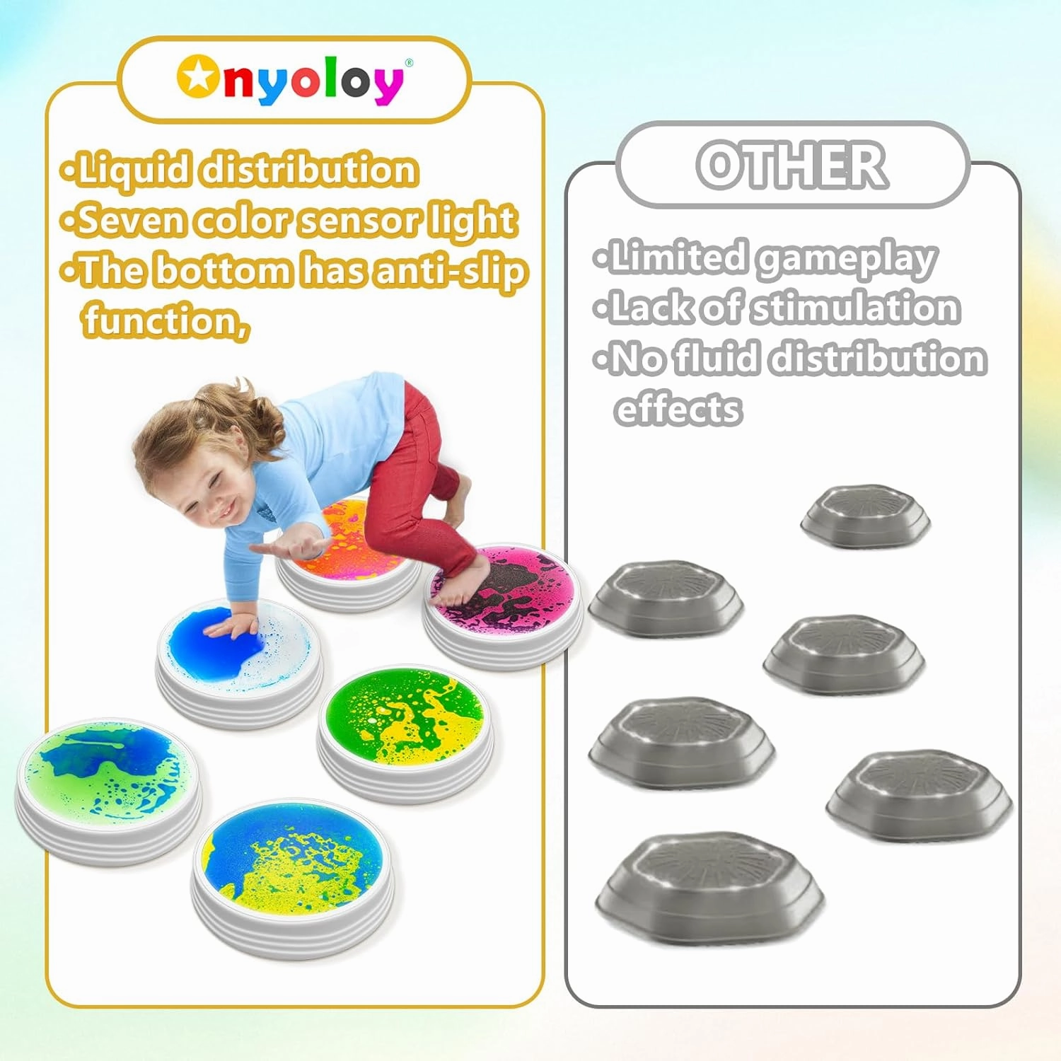 Light Up Liquid Stepping Stones - 1 Round Purple Liquid Stepping Stone, 7 Light Up Colors, Indoor Obstacle Training Balancing Stepping Stone Toy for Kids Ages 3 and Up.
