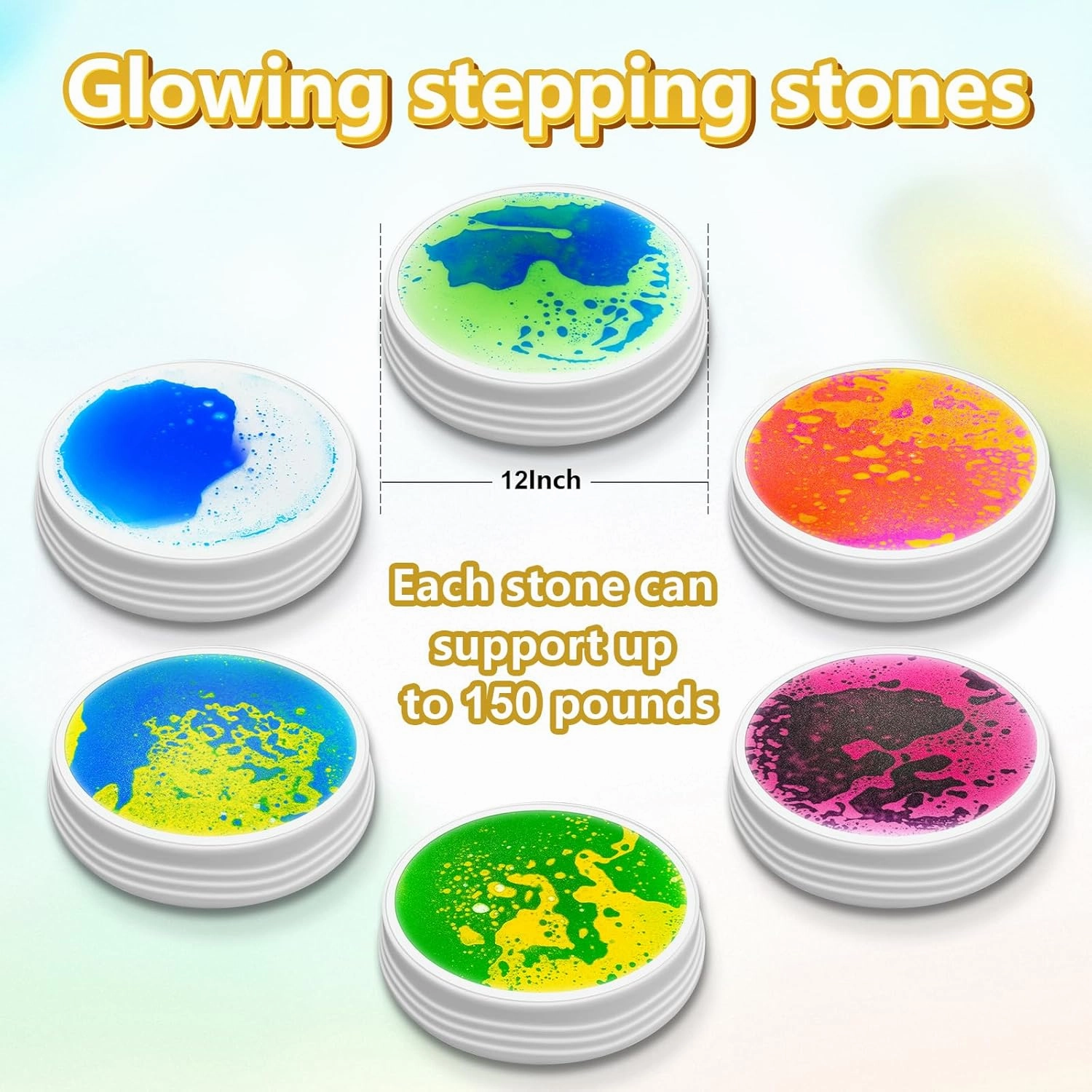 Light Up Liquid Stepping Stones - 1 Round Purple Liquid Stepping Stone, 7 Light Up Colors, Indoor Obstacle Training Balancing Stepping Stone Toy for Kids Ages 3 and Up.