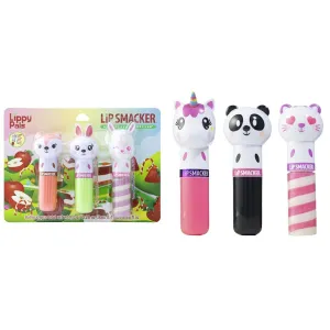 Lip Smacker Lippy Pals Set of 3, Unicorn Magic, Foxy Apple, Cuddly Cream Puff Panda, and Strawberry Llama Lip Balms