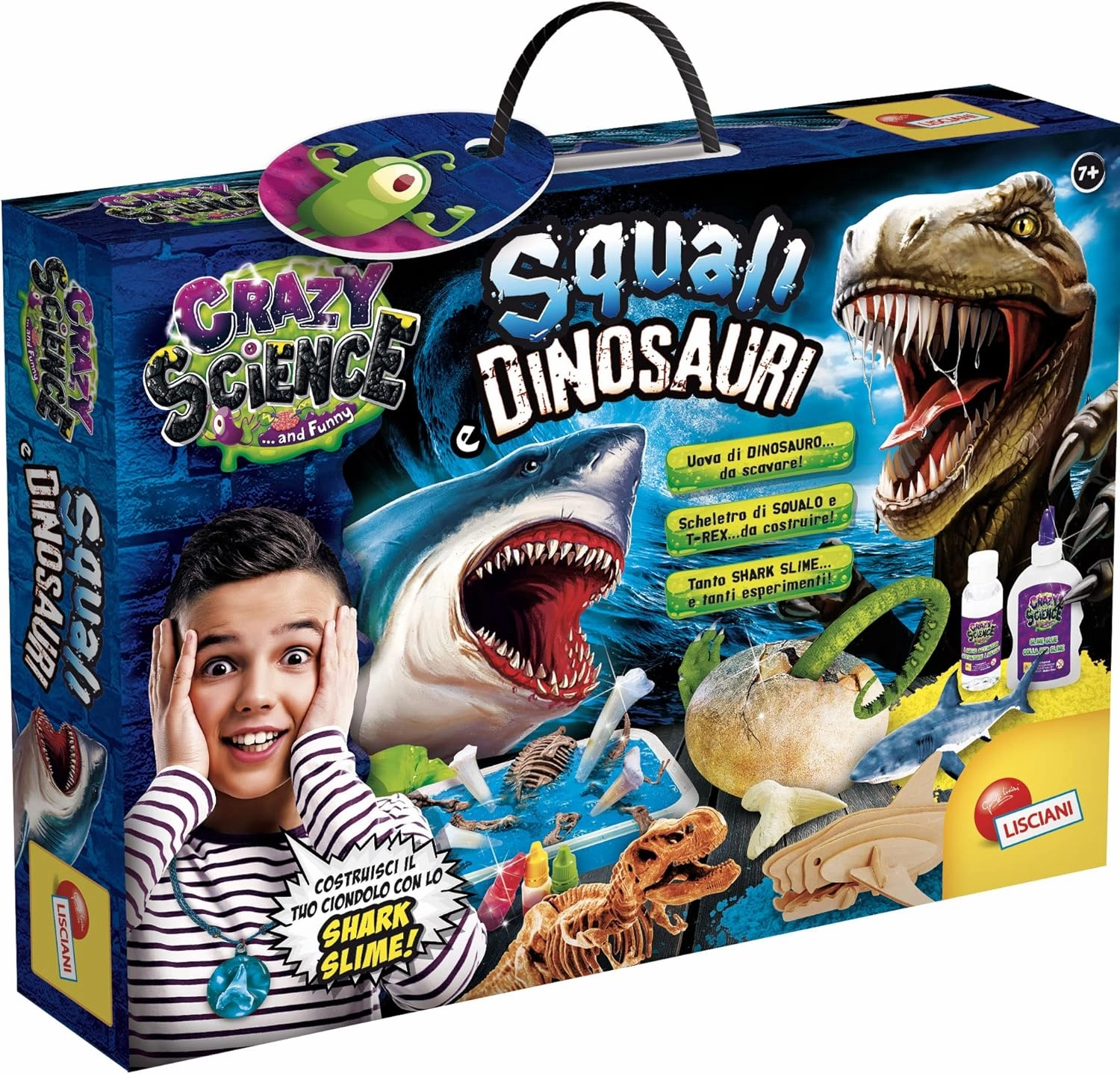 LISCIANI- Crazy Science Sharks and Dinosaurs, Ferocious Predators in a Science Kit, Multicoloured, 97586