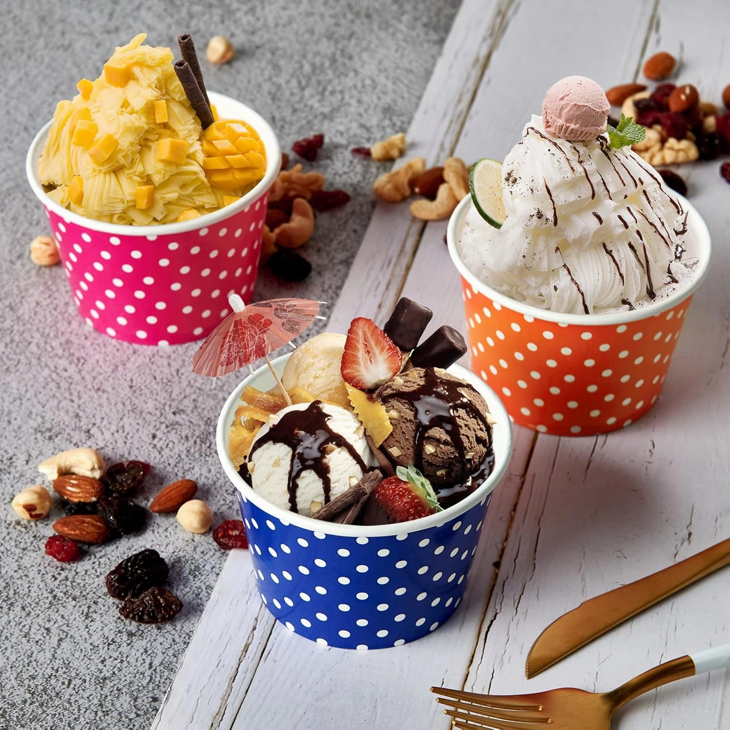 LITOPAK 150 Pack 8 oz Ice Cream Cups, Disposable Dessert Cups for Cold or Hot Food, Coloured Paper Dessert Bowls for Soups, Sundaes, and Ice Cream