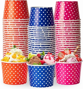 LITOPAK 150 Pack 8 oz Ice Cream Cups, Disposable Dessert Cups for Cold or Hot Food, Coloured Paper Dessert Bowls for Soups, Sundaes, and Ice Cream