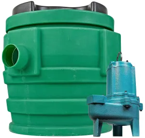 Little Giant 9JF3V2D Pit Plus JR Sewage Basin System with 115-Volt, 4/10 HP, 6000 GPH 9SC-CIM Sewage Pump, Float Switch with 20-Ft. Cord, 3-inch Vent, 2-inch Discharge, Green/Blue/Black, 509679