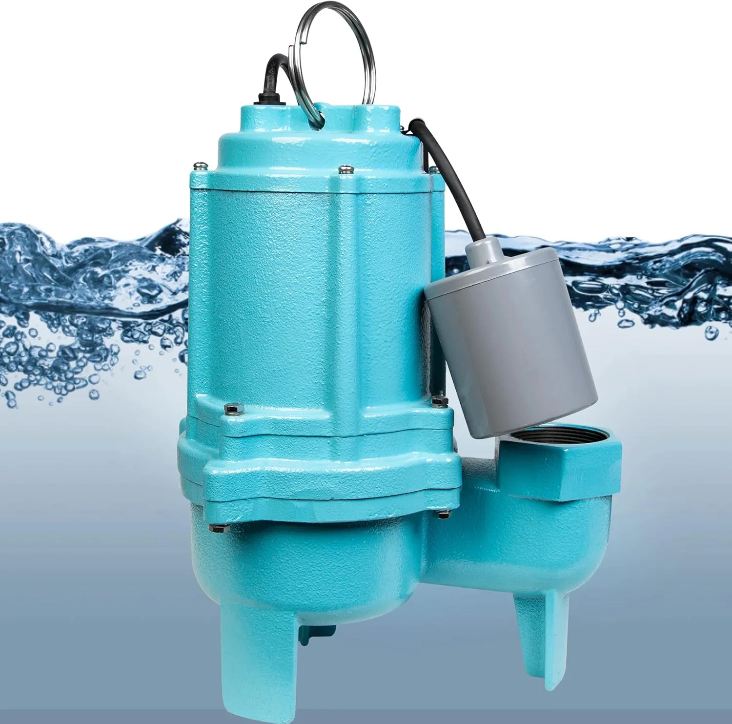 Little Giant 9SC-CIA-RF 115 Volt, 4/10 HP, 6000 GPH Epoxy-Coated Cast Iron Submersible Sewage Pump with Piggyback Tethered Float Switch, 20-Ft. Cord, Blue, 509412