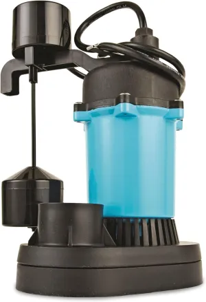 Little Giant BSP50V 1/2 HP, 115 Volt, 3180 GPH Automatic Submersible Epoxy Coated Cast Aluminum Sump Pump with Piggy-back Vertical Switch and 8-Ft. Cord, Blue, 511251