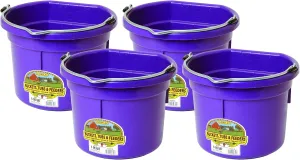 Little Giant P8FBPURPLE 2 Gallon All Purpose Heavy Duty Farm Flat Back Plastic Buckets for Supplies, Toys, Laundry, and Water, Purple, (4 Pack)