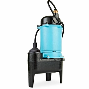 Little Giant BSWC50T 1/2 HP, 115 Volt, 4920 GPH Automatic Submersible Cast Iron Sewage Pump with Tethered Float Switch and 10-Ft. Cord, Blue, 511256