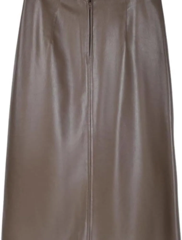 LIXINGHEITANG Midlength Leather Skirt for Women, Autumn Style Retro Waist Slimming Hip