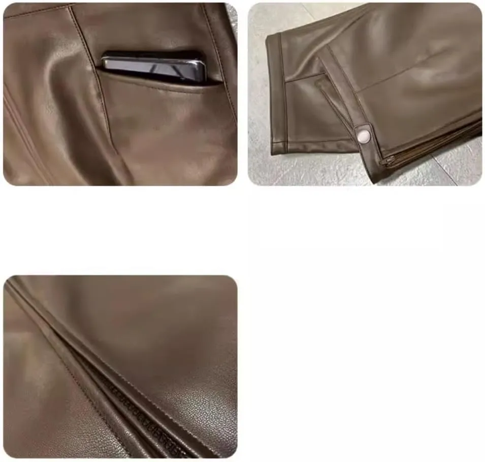 LIXINGHEITANG Midlength Leather Skirt for Women, Autumn Style Retro Waist Slimming Hip