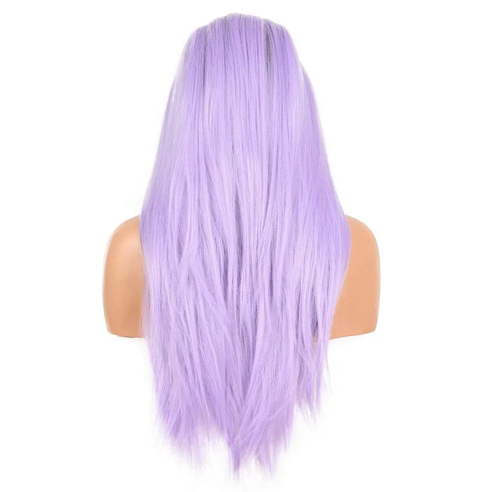 Long Straight Lilac Purple Ombre Wigs with Dark Brown Roots Synthetic Lace Front Wigs for Women Female Heat Resistant Fiber Ombre Purple Synthetic Lace Wig Cosplay Party Daily Use Drag Queen