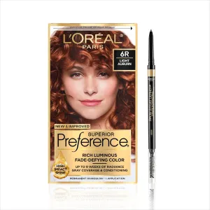 L'Oreal Paris Preference Hair Color and Brow Stylist Definer Eyebrow Pencil Bundle, Includes 1 Box of Preference 6R Light Auburn Hair Dye   1 Auburn Eyebrow Pencil