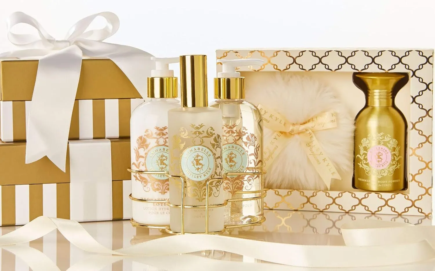 Lorelei Complete Gift Set, Includes Hydrating Body Lotion, Foaming Bath Gel, and Perfume, Packaged in Beautiful Cream and Gold Gift Box with Ribbon
