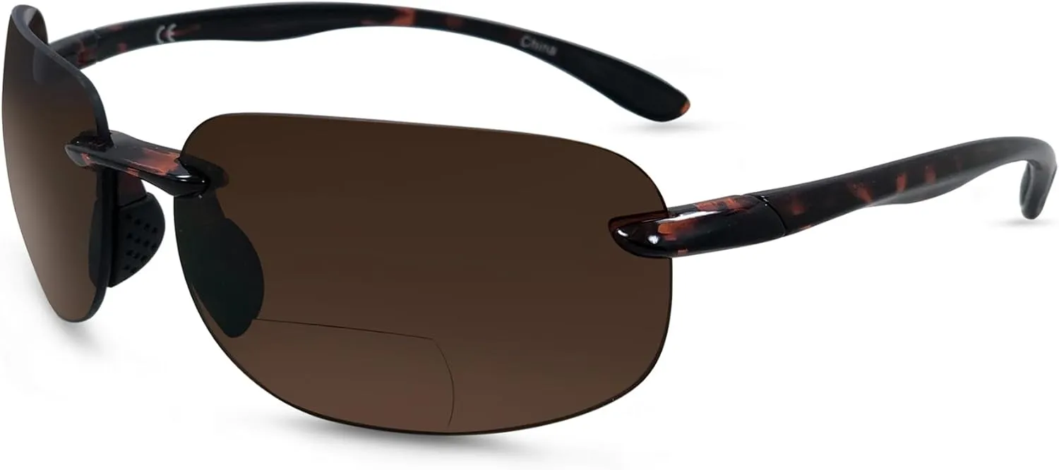 Lovin Mawi Bifocal Wrap Around Sunglasses, Polarized Reading Glasses Reduce Sun Glare, Near Invisible Line Lens, Tortoise, 2.5x