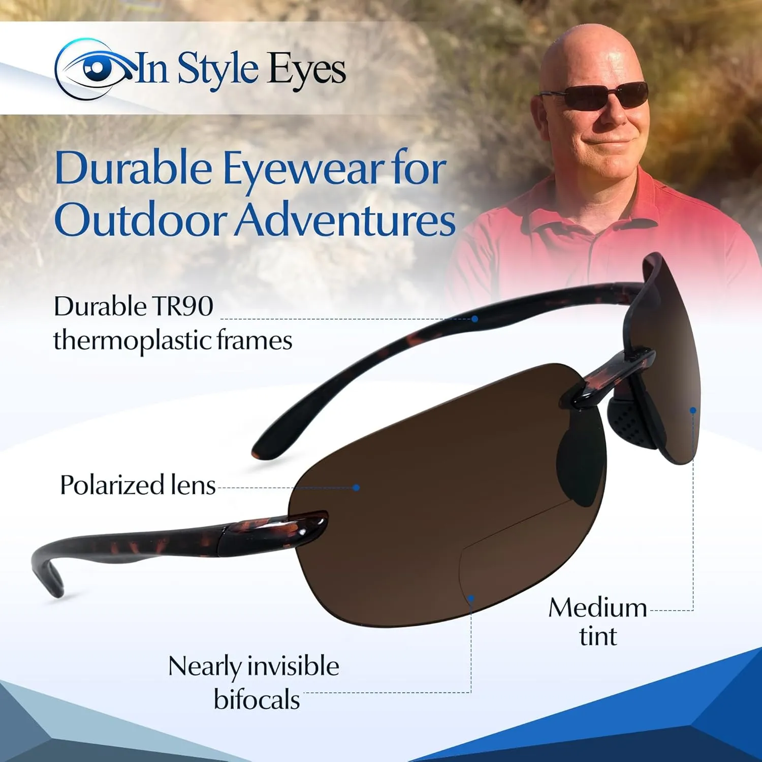Lovin Mawi Bifocal Wrap Around Sunglasses, Polarized Reading Glasses Reduce Sun Glare, Near Invisible Line Lens, Tortoise, 2.5x