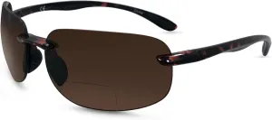Lovin Mawi Bifocal Wrap Around Sunglasses, Polarized Reading Glasses Reduce Sun Glare, Near Invisible Line Lens, Tortoise, 2.5x