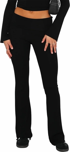 Luckinbaby Women's Flare Skinny Pants Fold Over Leggings Stretch Bootcut Bell Bottom Slim Fit Yoga Pants Y2k Joggers
