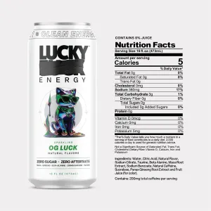 Lucky Energy Sugar Free Energy Drinks 16 Fl Oz Cans (12-Pack) Healthy Energy Drink. OG Luck with Maca, Ginseng, Taurine, Beta-Alanine, 200mg Caffeine