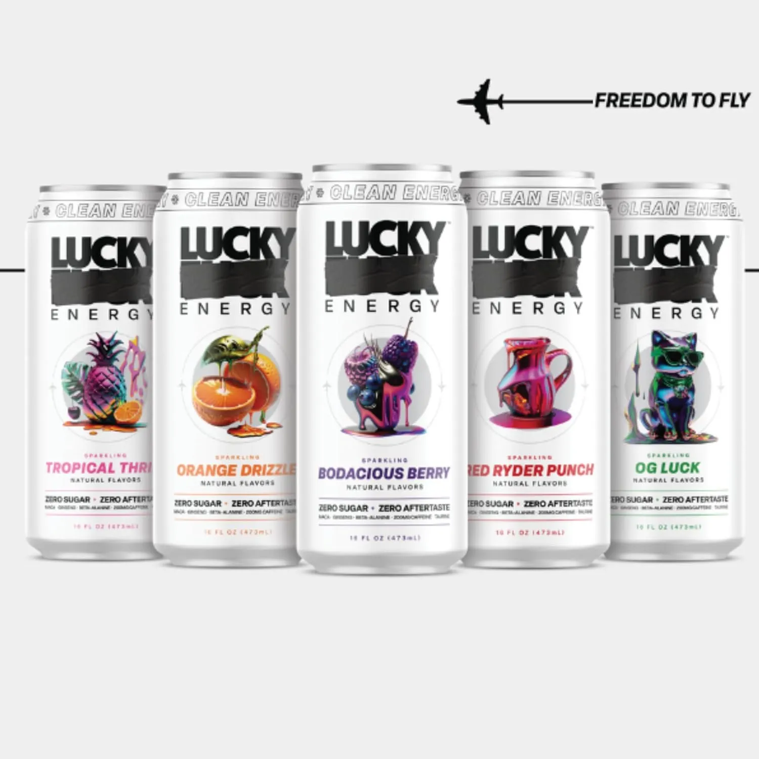 Lucky Energy Sugar Free Energy Drinks 16 Fl Oz Cans (12-Pack) Healthy Energy Drink. OG Luck with Maca, Ginseng, Taurine, Beta-Alanine, 200mg Caffeine