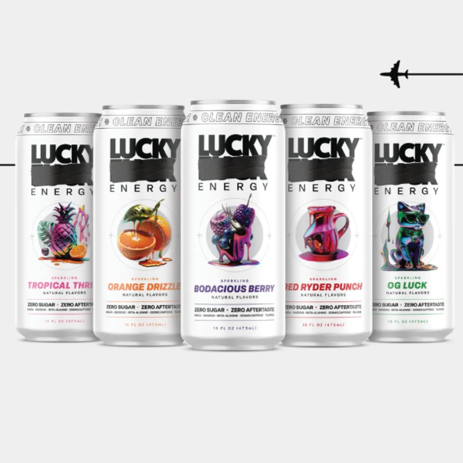 Lucky Energy Sugar Free Energy Drinks 16 Fl Oz Cans (12-Pack) Orange Drizzle with Maca, Ginseng, Taurine, Beta-Alanine, 200mg Caffeine