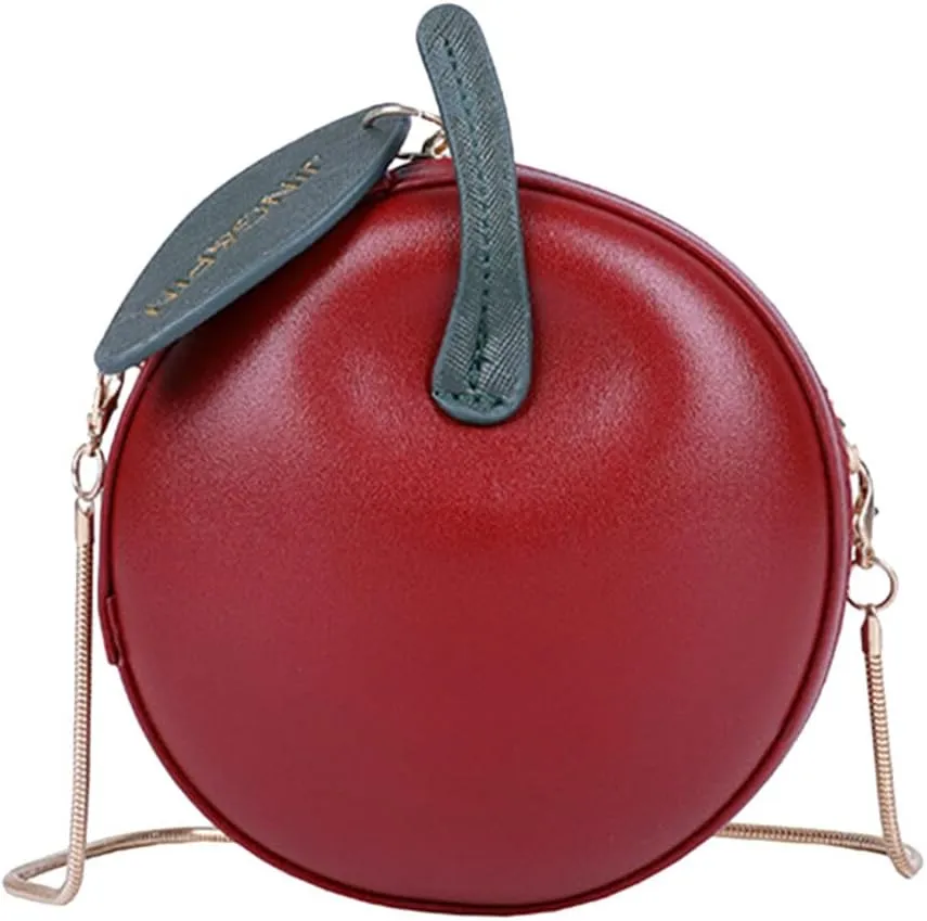 LUOZZY Apple Purse Shape Fruit Shape Handbag PU Leather Handbag Cartoon Shoulder Bag Adjustable Strap Apple Clutch for Women Girls - Fuchsia