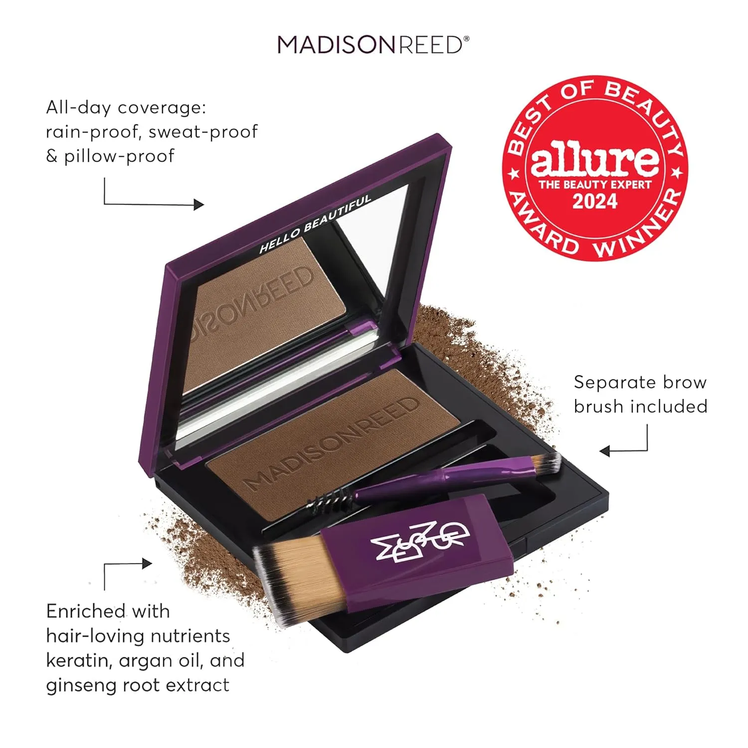 Madison Reed Root Touch Up   Brow Filler, Terra Medium Brown, Instant Gray Coverage, Fills in Brows & Thinning Hairlines, Temporary Concealing Powder, 0.13 oz (60 uses)