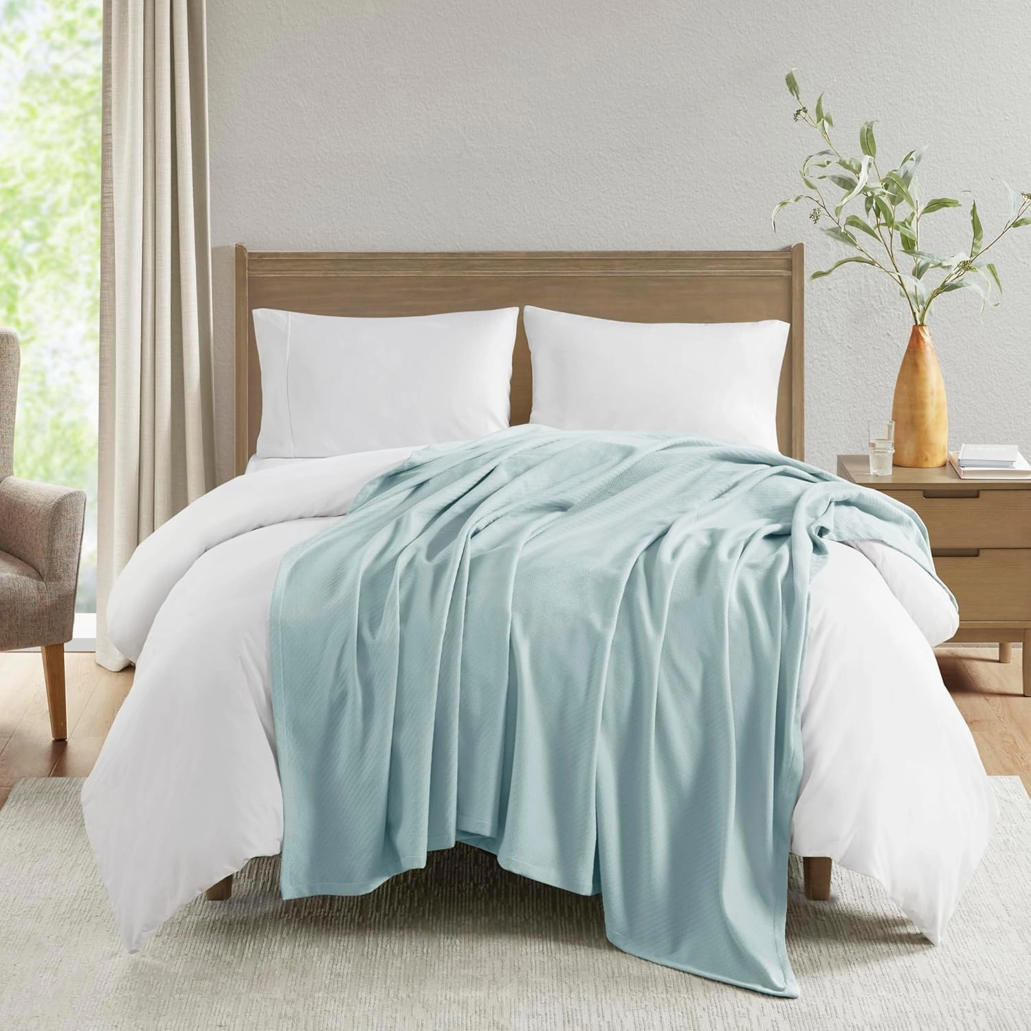 Madison Park Liquid Cotton Luxury Blanket Premium Soft Cozy 100% Ring Spun Cotton For Bed , Couch or Sofa, King, Light Blue