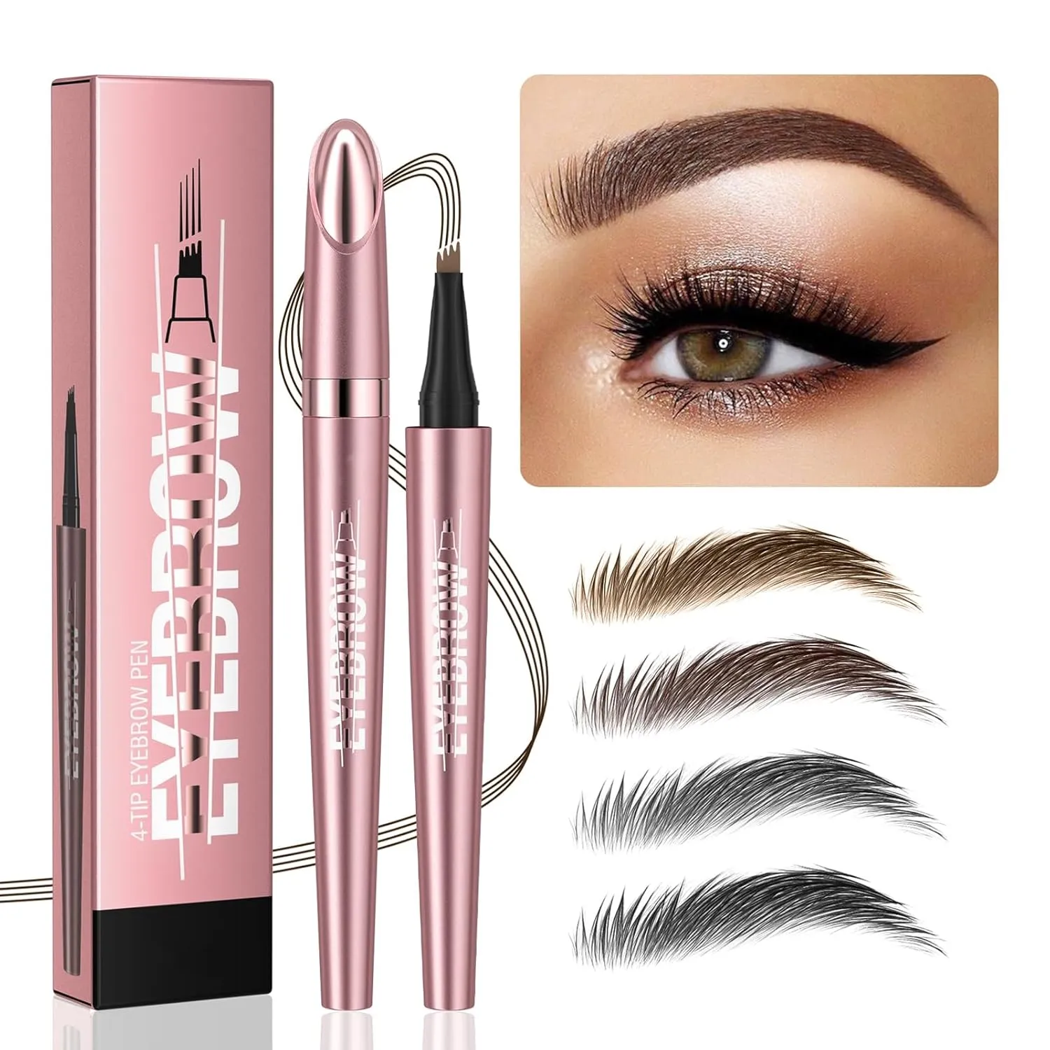 Magic Eyebrow Pencil, 2024 New 4 Fork Tip 3D Microblading Waterproof Eyebrow Pencil, Natural Long-Lasting Fine Stroke Microblading Eyebrow Pencil, Eyebrow Makeup Contouring Pen (Light Brown)