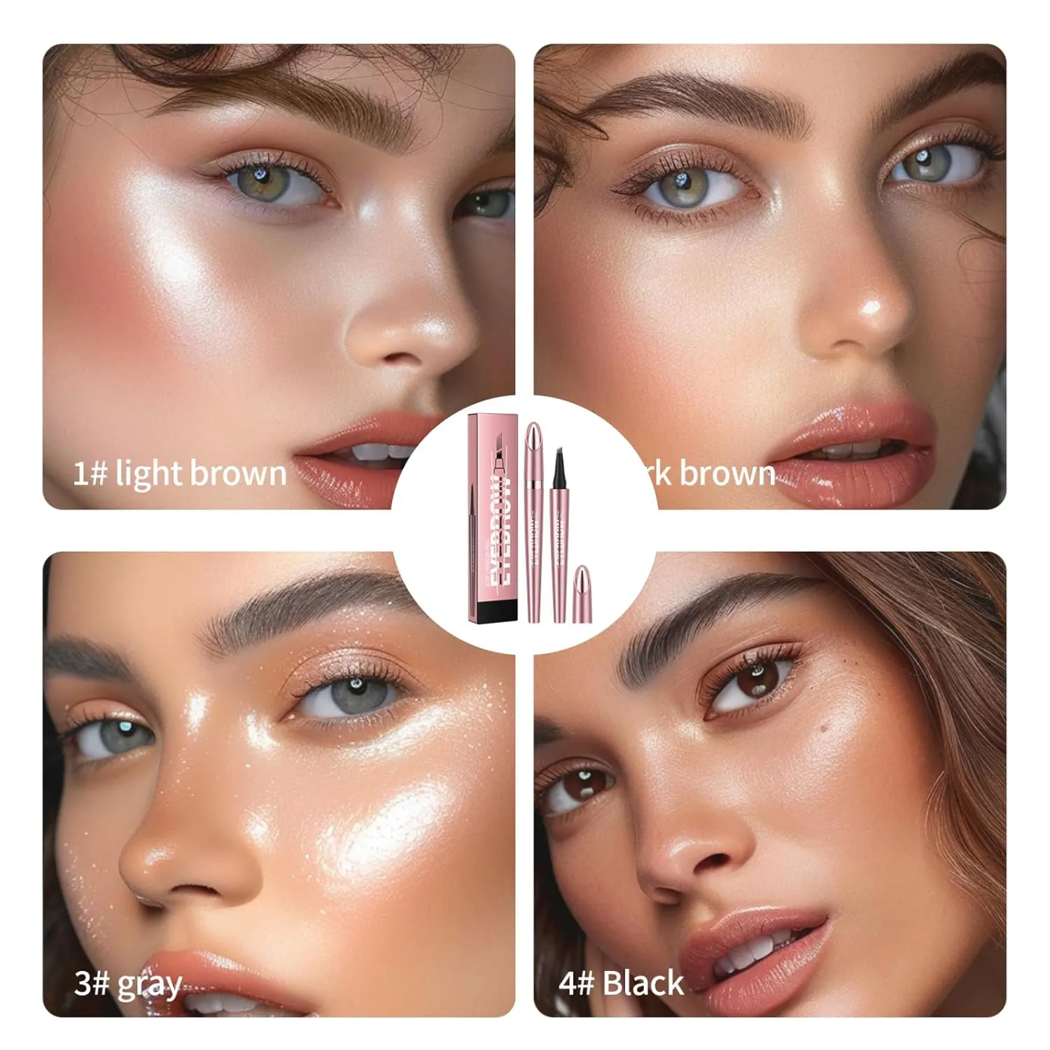 Magic Eyebrow Pencil, 2024 New 4 Fork Tip 3D Microblading Waterproof Eyebrow Pencil, Natural Long-Lasting Fine Stroke Microblading Eyebrow Pencil, Eyebrow Makeup Contouring Pen (Light Brown)