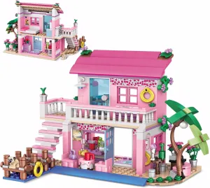 Magical Pink Seaside Villa Building Block Set for Girls, 474 PCS Tropical Beach House Micro Bricks Kit with Ocean View, Gift for Kids Ages 6-12  (Beach Villa)
