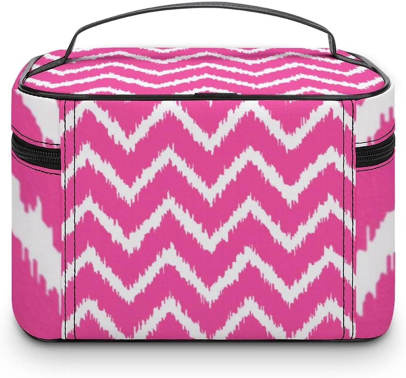 Makeup Bag, Modern Chevrons Deep Fuchsia Pink and White Travel Cosmetic Bag Makeup Organizer Case Large Capacity Portable Zipper Toiletry Bag for Women