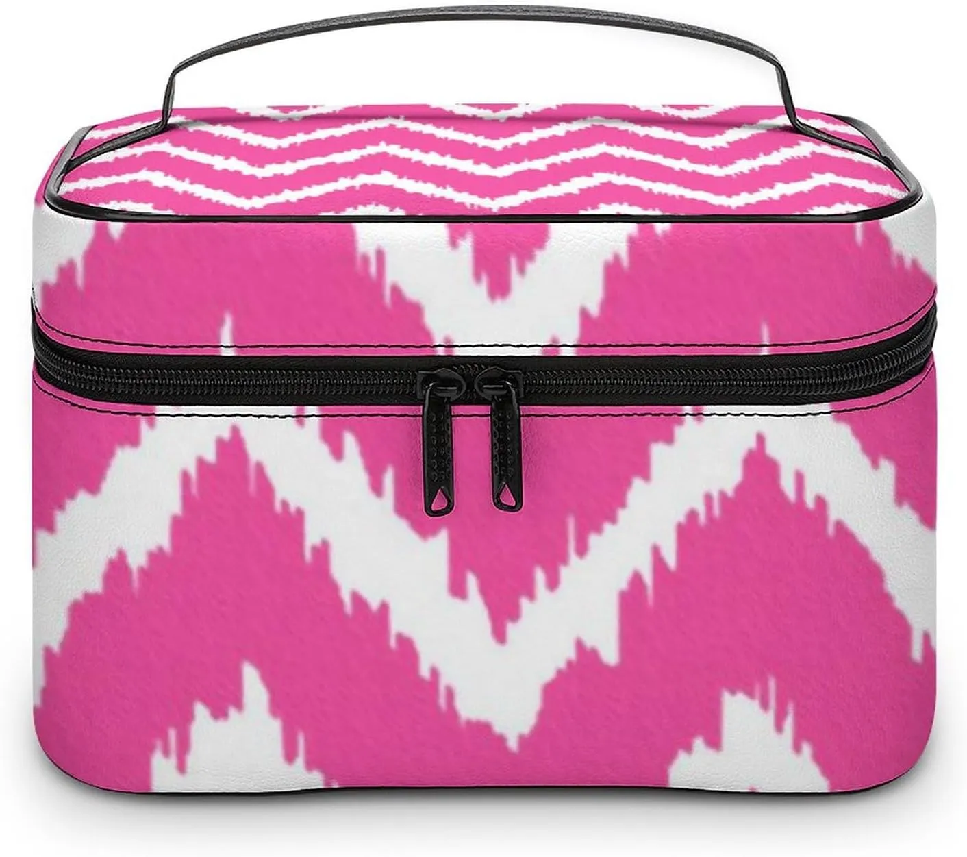 Makeup Bag, Modern Chevrons Deep Fuchsia Pink and White Travel Cosmetic Bag Makeup Organizer Case Large Capacity Portable Zipper Toiletry Bag for Women