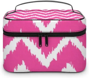 Makeup Bag, Modern Chevrons Deep Fuchsia Pink and White Travel Cosmetic Bag Makeup Organizer Case Large Capacity Portable Zipper Toiletry Bag for Women