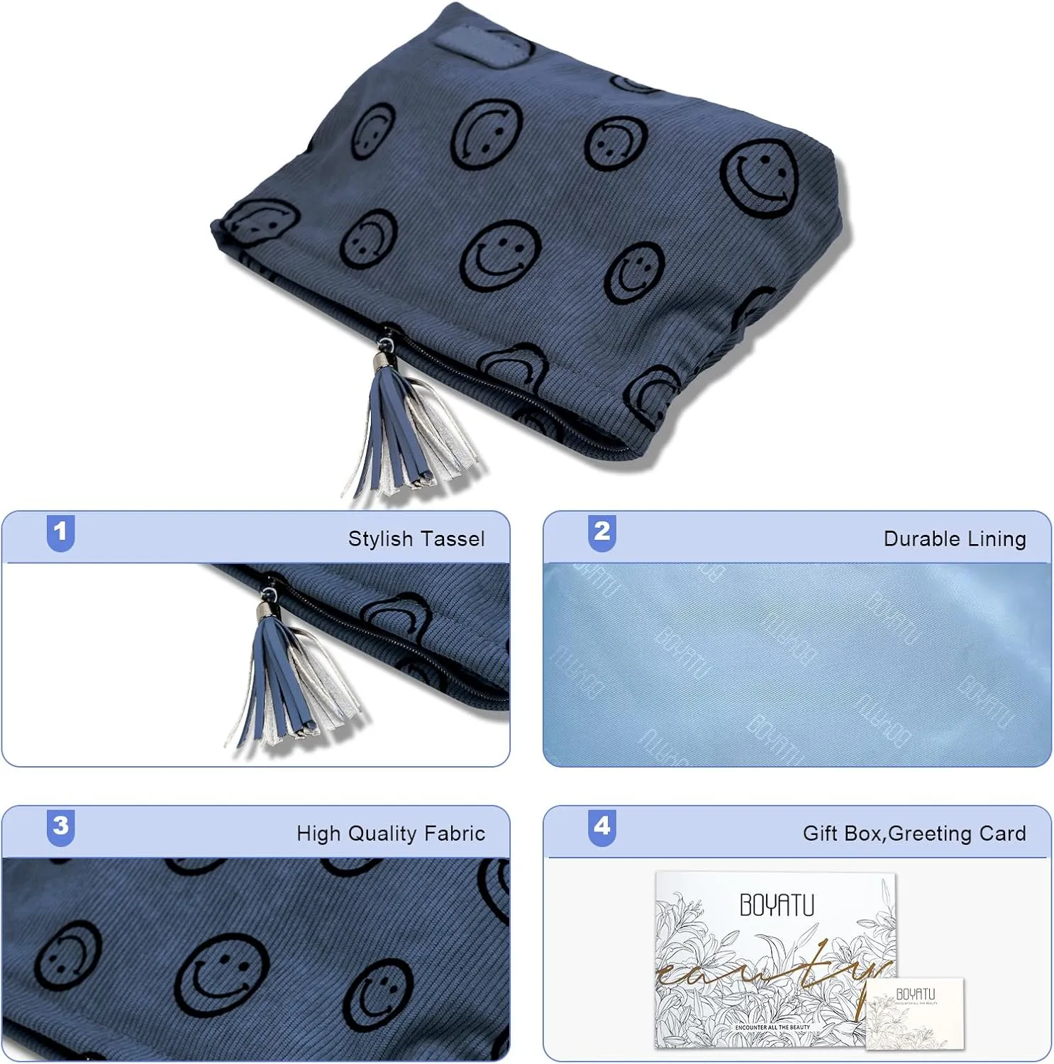 Makeup Bag Small Cosmetic Pouch: Cosmetic Bag for Purse - Cute Make up Bags with Tassel - Gifts for Teen Girl (03-Dark Blue)