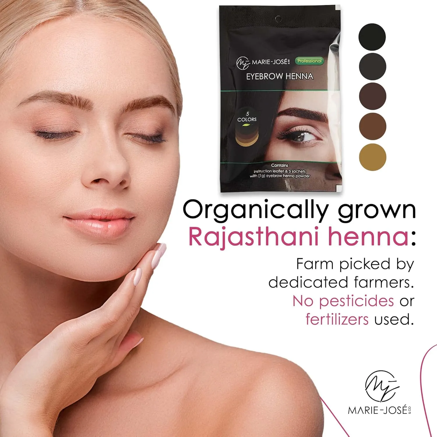 Marie-José & Co Henna Dye Set - Long-Lasting Professional Eyebrow Makeup - Good for 50 Applications (Assorted)