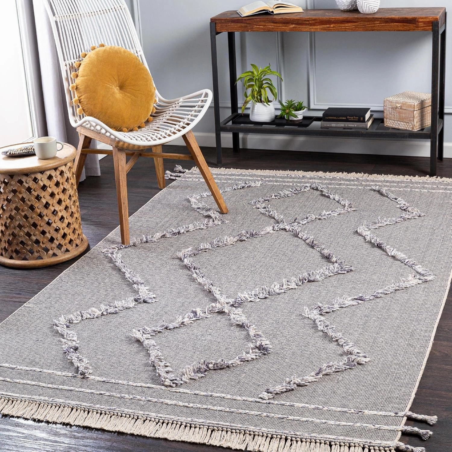 Mark&Day Area Rugs, 8x10 Overheek Global Grey Area Rug, Blue White Grey Carpet for Living Room, Bedroom or Kitchen (8' x 10')