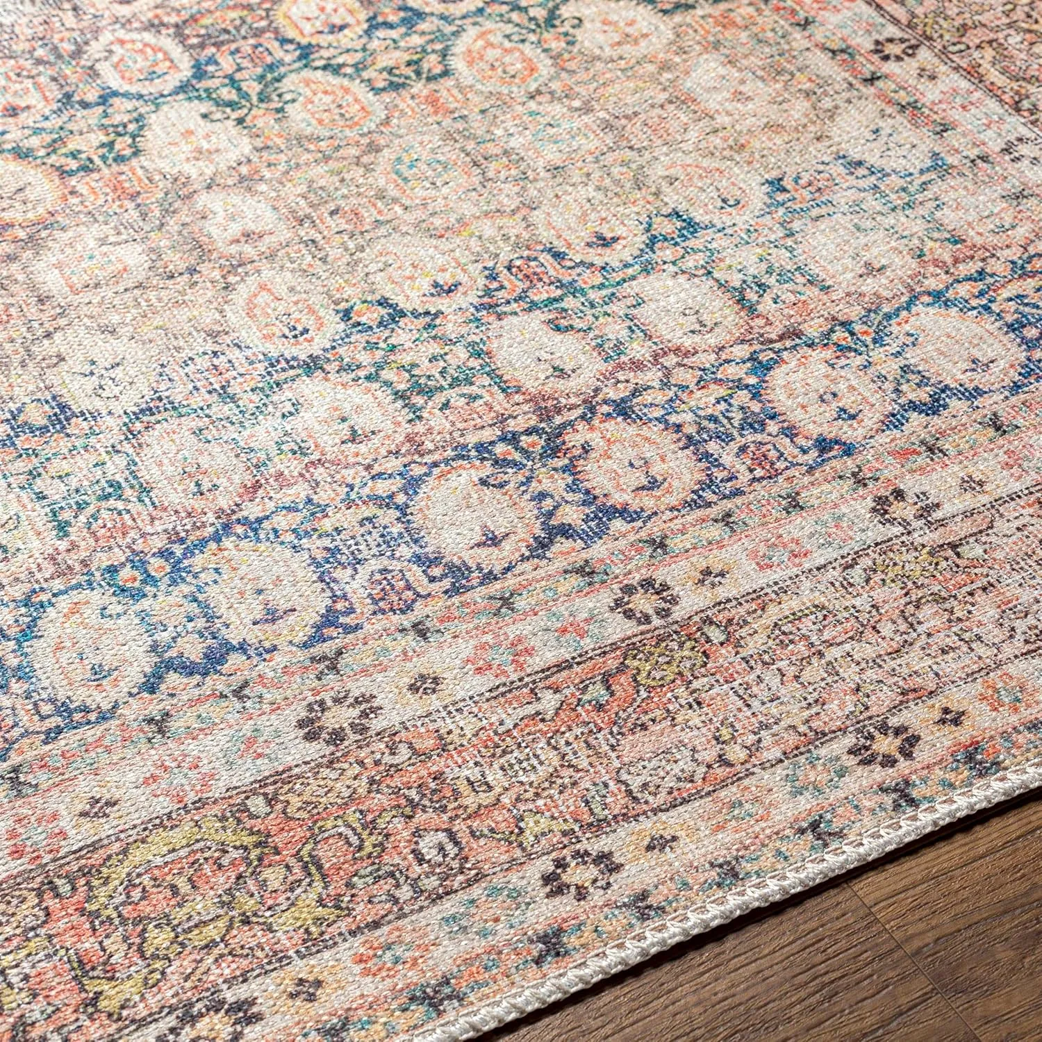 Mark&Day Washable Rugs, 3x7 Goldfield Traditional Light Orange Runner Area Rug, Orange Cream Blue Carpet for Hallway, Kitchen, Bedroom or Living Room (2'7" x 7'3" Runner, Machine Washable)