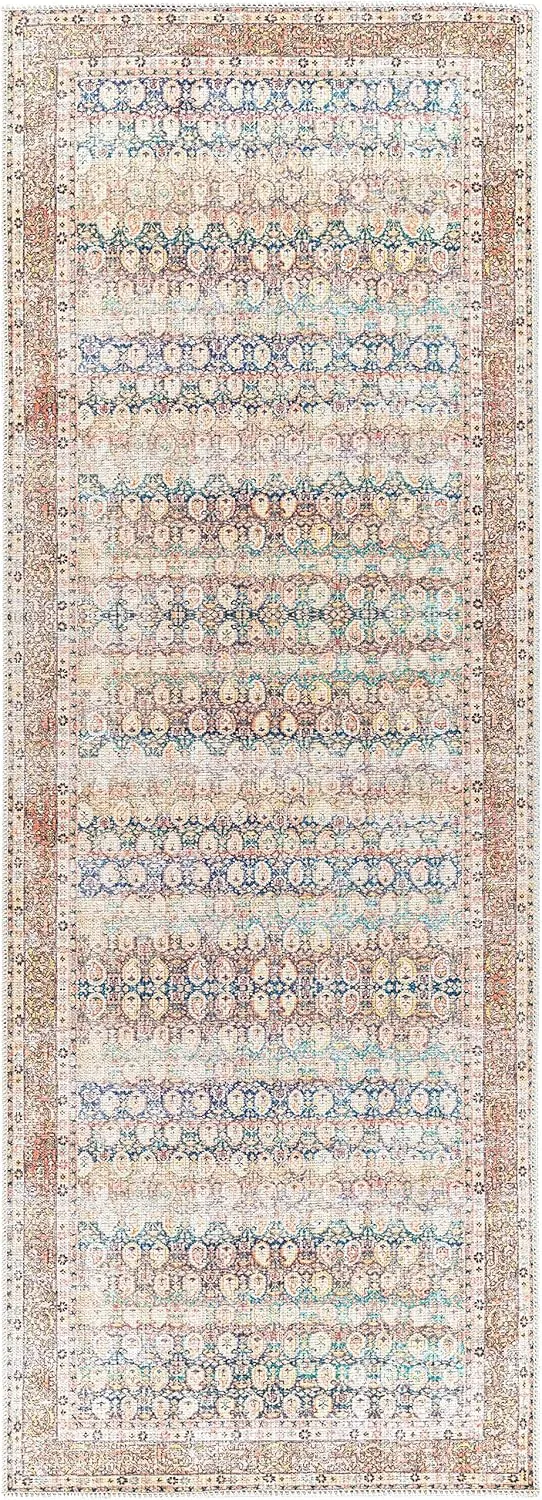 Mark&Day Washable Rugs, 3x7 Goldfield Traditional Light Orange Runner Area Rug, Orange Cream Blue Carpet for Hallway, Kitchen, Bedroom or Living Room (2'7" x 7'3" Runner, Machine Washable)