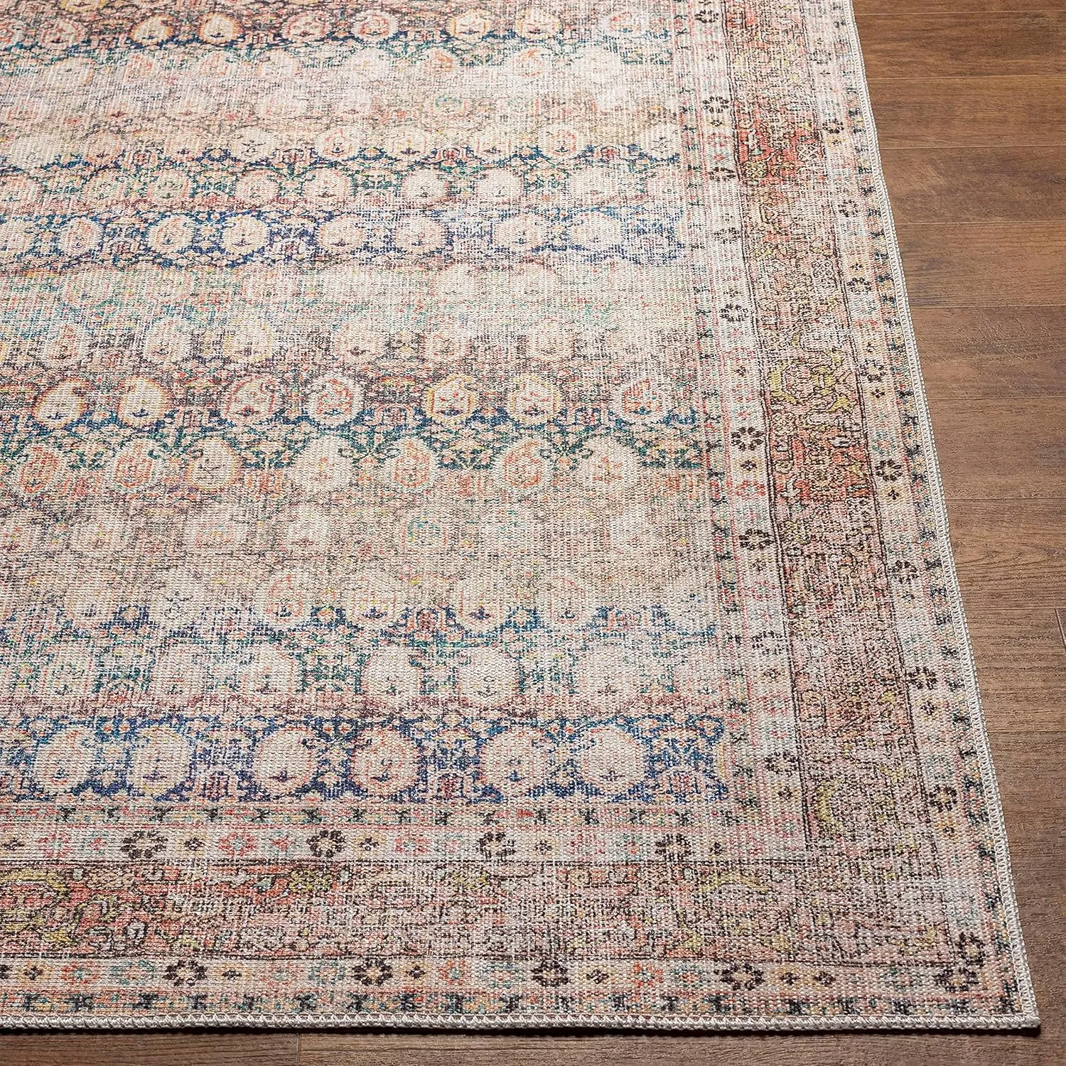 Mark&Day Washable Rugs, 3x7 Goldfield Traditional Light Orange Runner Area Rug, Orange Cream Blue Carpet for Hallway, Kitchen, Bedroom or Living Room (2'7" x 7'3" Runner, Machine Washable)