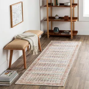 Mark&Day Washable Rugs, 3x7 Goldfield Traditional Light Orange Runner Area Rug, Orange Cream Blue Carpet for Hallway, Kitchen, Bedroom or Living Room (2'7" x 7'3" Runner, Machine Washable)