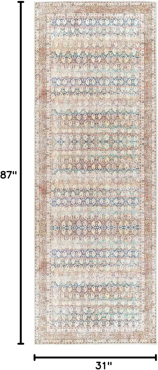 Mark&Day Washable Rugs, 3x7 Goldfield Traditional Light Orange Runner Area Rug, Orange Cream Blue Carpet for Hallway, Kitchen, Bedroom or Living Room (2'7" x 7'3" Runner, Machine Washable)