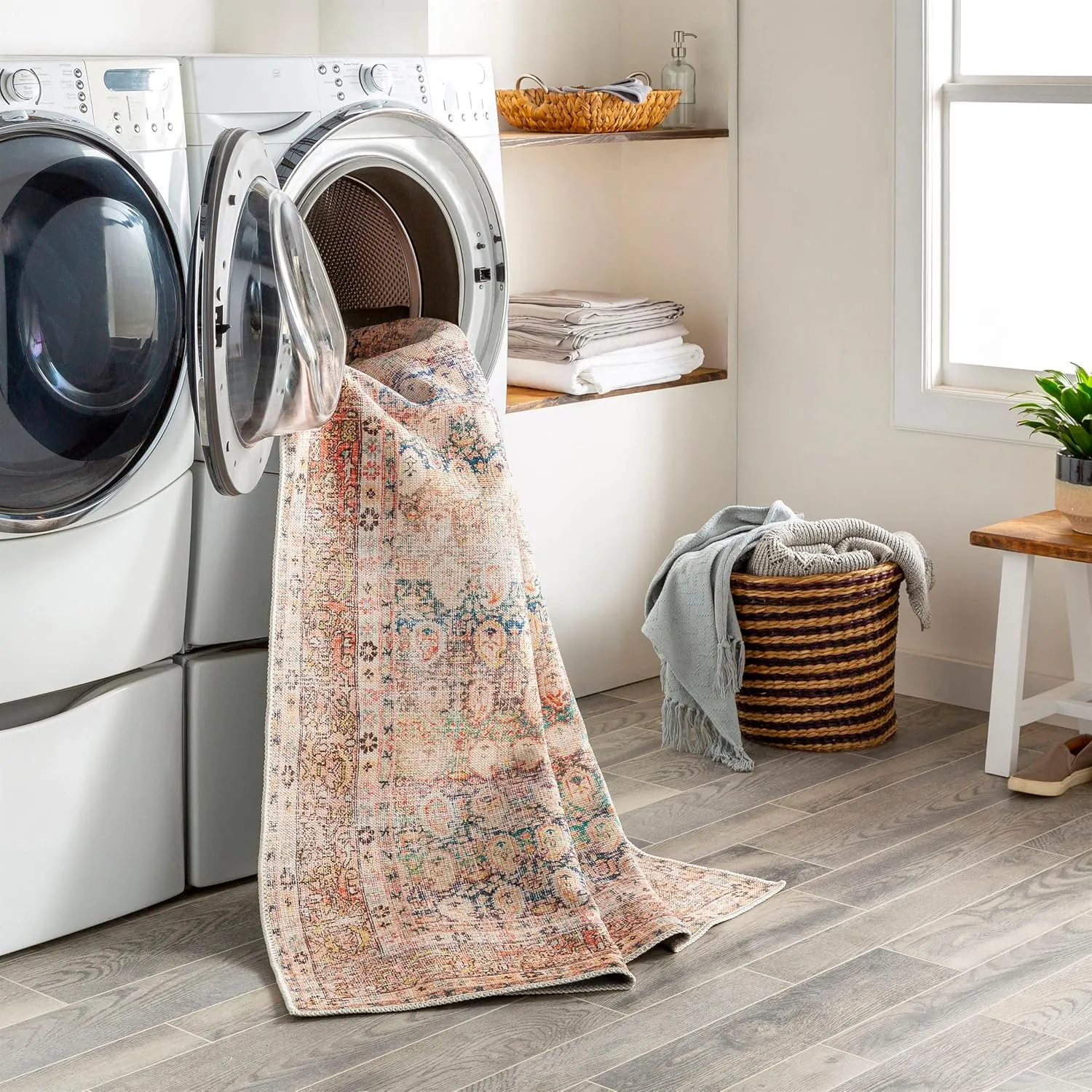 Mark&Day Washable Rugs, 3x7 Goldfield Traditional Light Orange Runner Area Rug, Orange Cream Blue Carpet for Hallway, Kitchen, Bedroom or Living Room (2'7" x 7'3" Runner, Machine Washable)